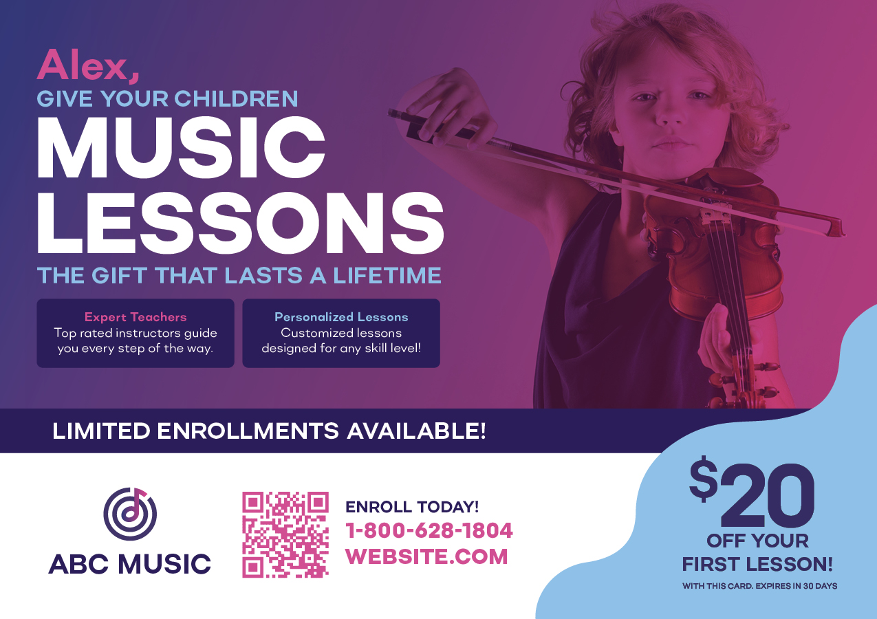 music lessons postcard template