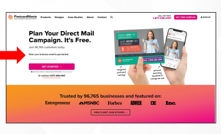 email address form on postcardmania website