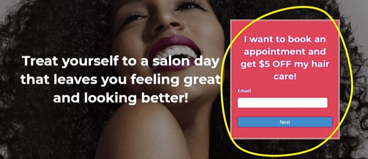 contact form on salon website