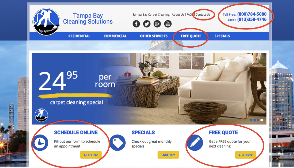 ways to contact on carpet cleaning website