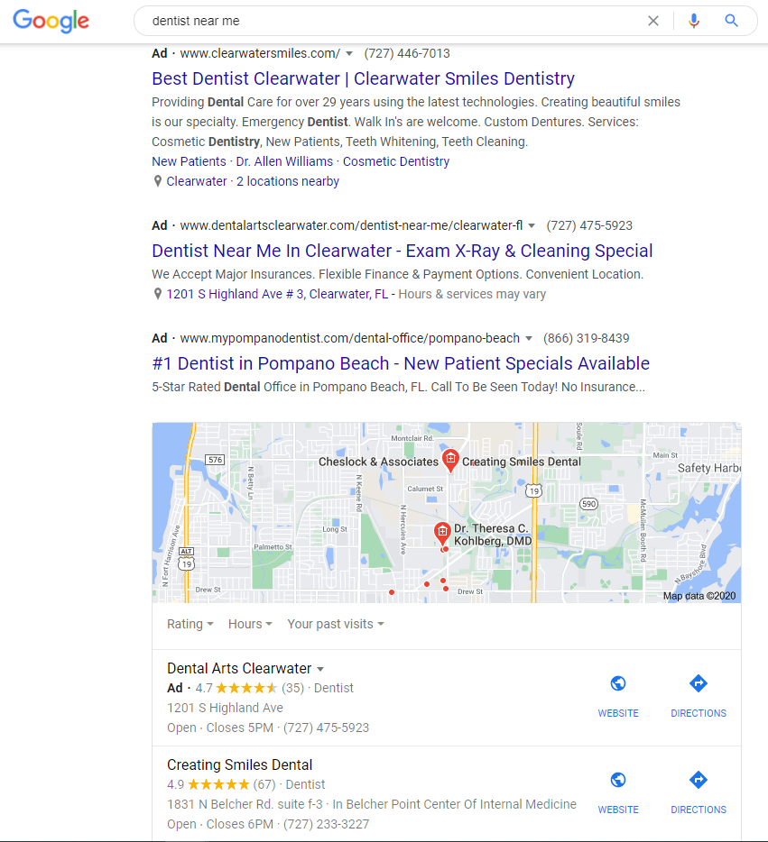 google search for dentist near me
