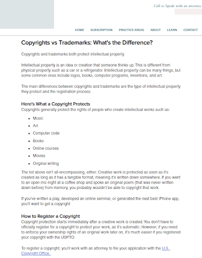 effective copy for lawyer website