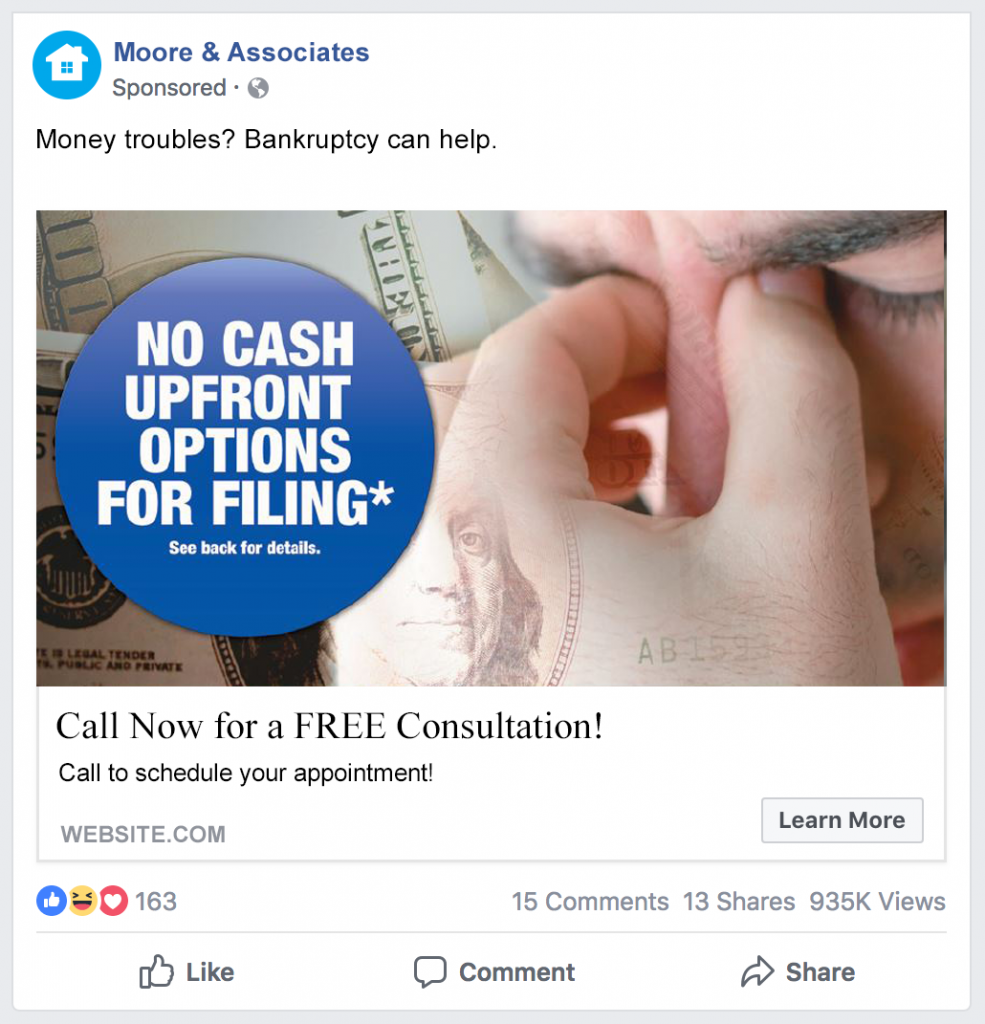 matching facebook ad for financial service company
