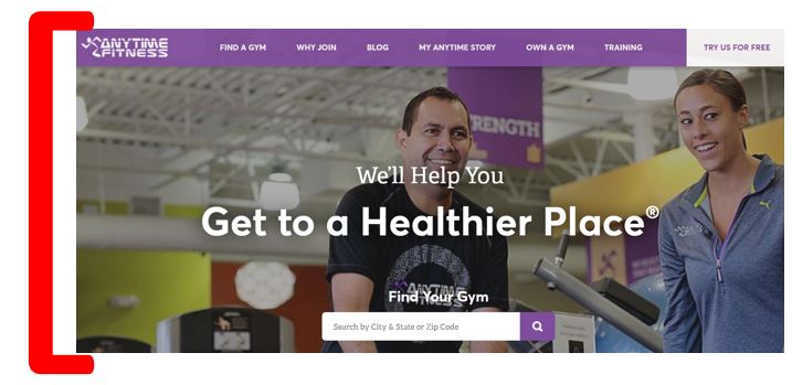 screenshot showing what is above the fold on a gym website