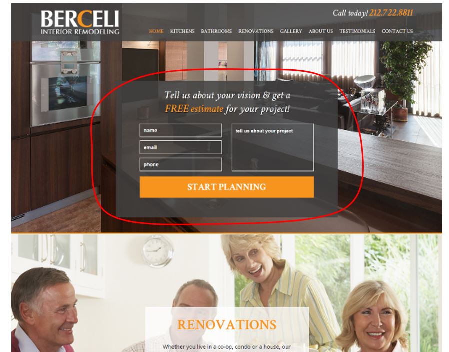 lead capture form on home remodeling website