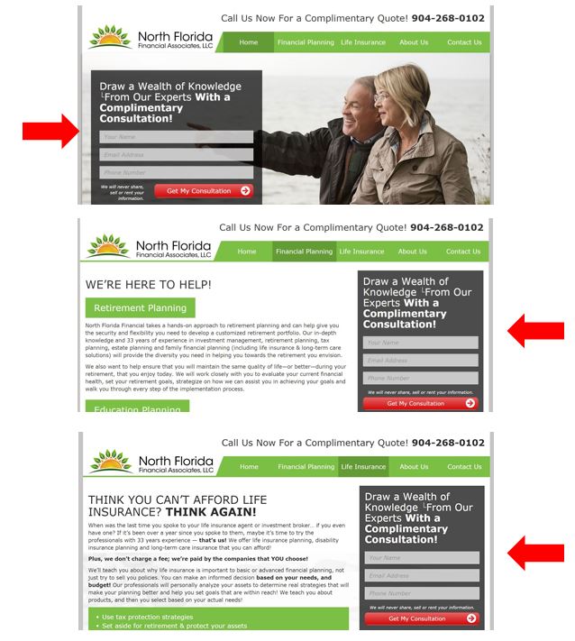 multiple forms on financial services website