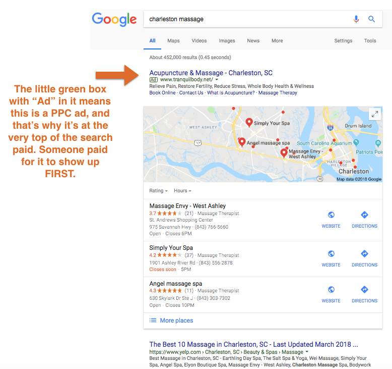 google ppc search result