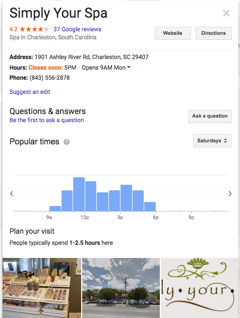 spa google listing