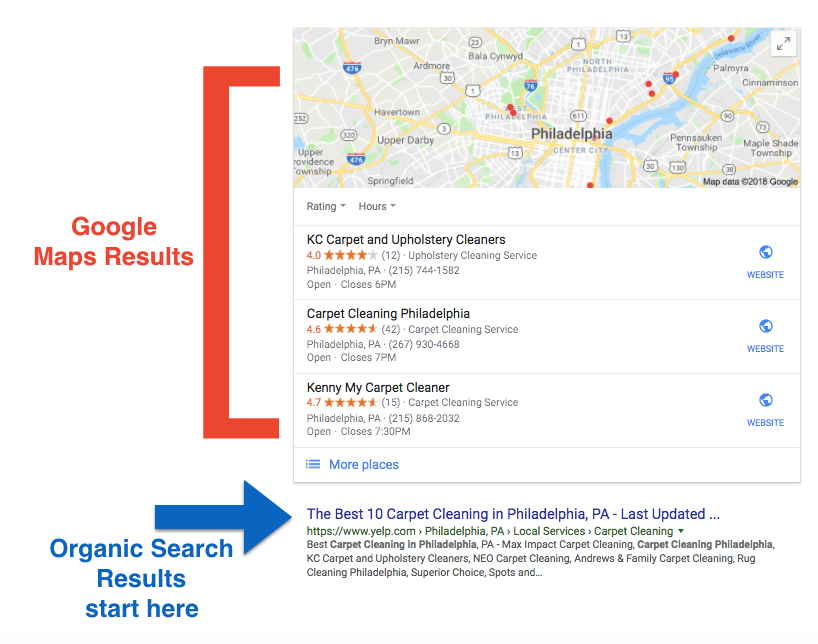 google maps results in search results