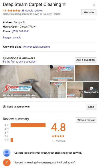 carpet cleaner listing on google