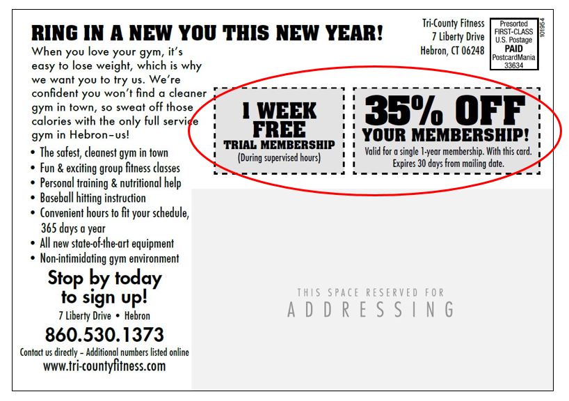 gym marketing postcard back