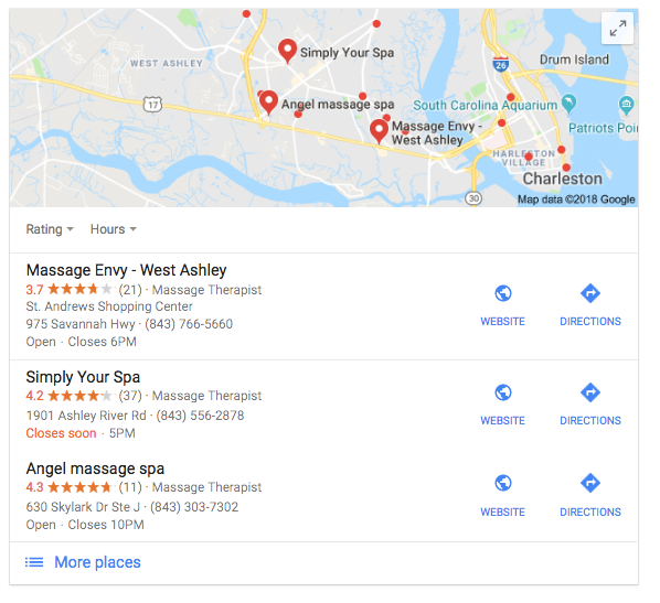 google maps listings in google results