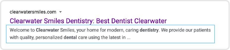 example of meta description for clearwater dentist website