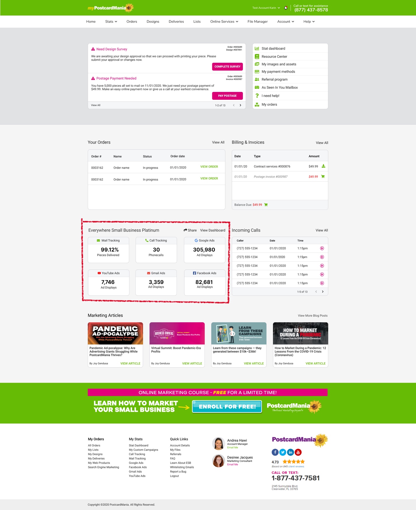 call tracking dashboard screenshot