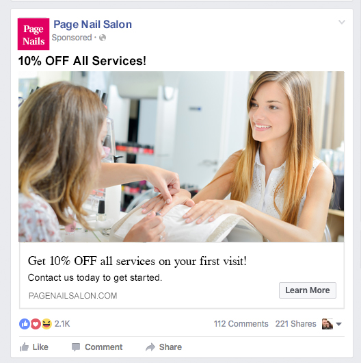 beauty salon facebook ad example