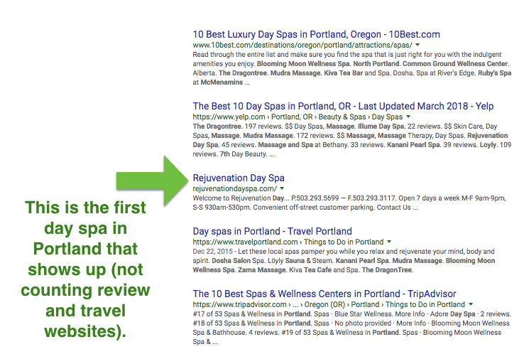 portland day spa search results
