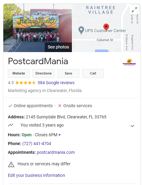 postcardmania google my business