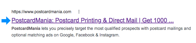 postcardmania title tag on google search results