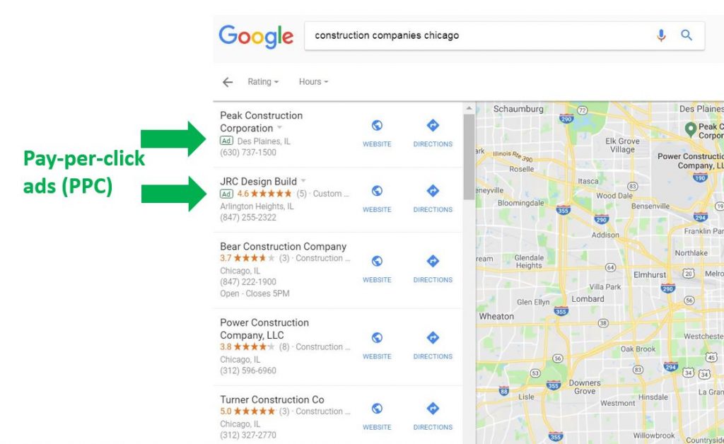 ppc results for construction companies in chicago