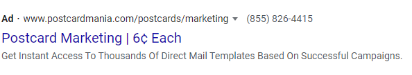 ppc ad for postcard marketing