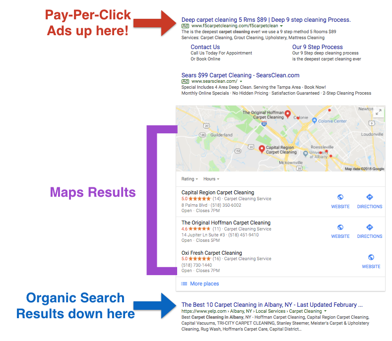 google ppc results for carpet cleaning