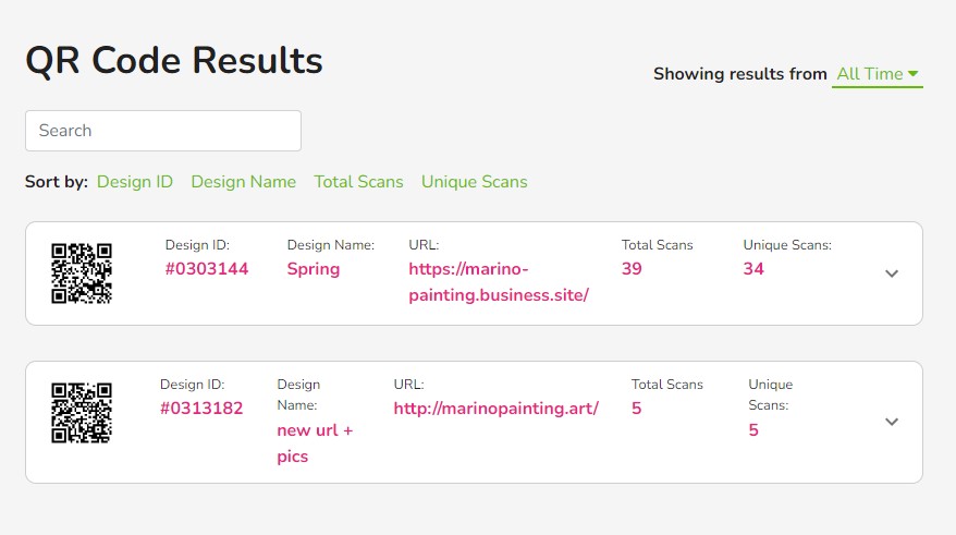 qr code results postcardmania dashboard.
