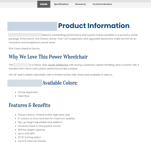 wheelchair website with categories