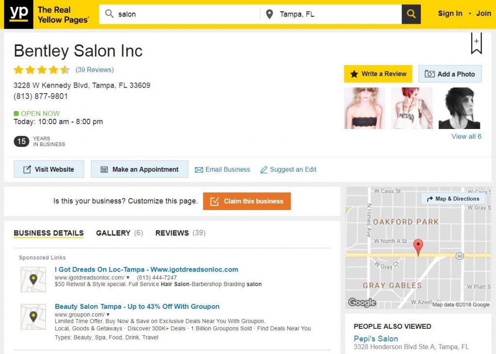 salon listing on yellow pages
