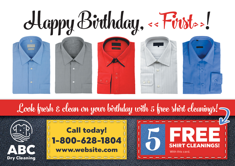 Dry Cleaning Birthday Marketing Postcard